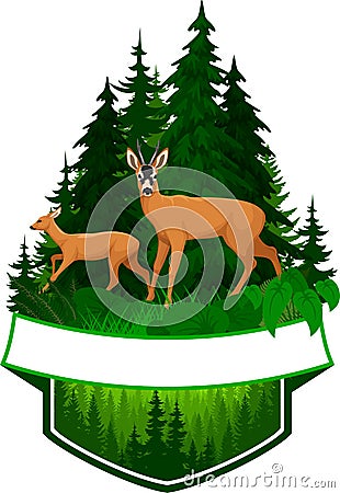 Vector woodland emblem with roe deers Vector Illustration