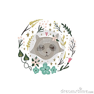 Vector Woodland Nursery Print, Girl Art, Animal Stock Photo