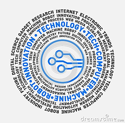 Vector word cloud of technology, tech, computer, machine, robot and innovation Vector Illustration