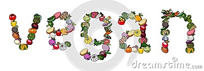 Vector word from vegetables. Vegetarian. Vector Illustration