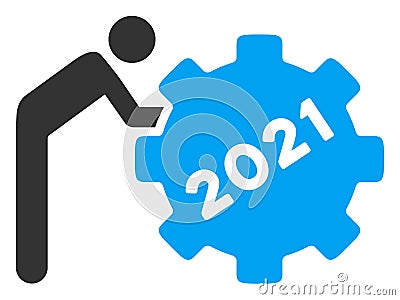 2021 Worker Rolling Gear Vector Flat Icon Cartoon Illustration