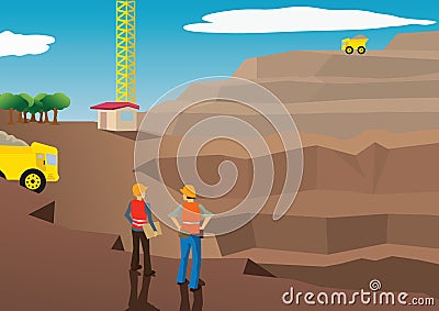 Vector of workers in a mining field Vector Illustration