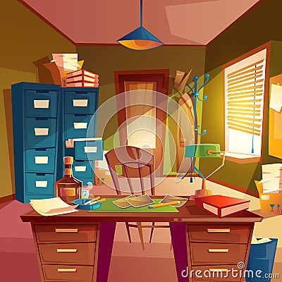 Vector working space of detective, office room interior Vector Illustration