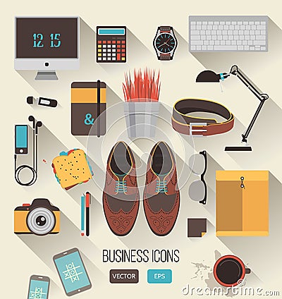 Vector workplace concept. Set of business icons in flat design. Vector Illustration