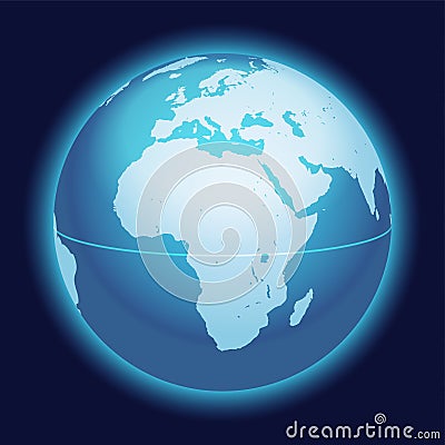 Vector World Globe Map. Africa, Mediterranean Sea, Arabian Peninsula Centered Map. Blue Planet Sphere Icon. Vector Illustration