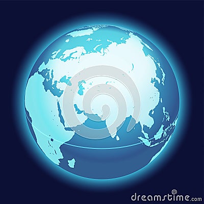 Vector World Globe Map. India, Middle East, Asia Centered Map. Blue Planet Sphere Icon. Vector Illustration