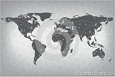 Vector world map connection. Gray similar world map. World map . Vector Illustration