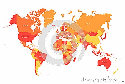 Vector World map with countries borders. Abstract red and yellow World countries on map Vector Illustration