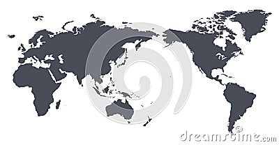 Asia Centered Vector World Map Outline Contour Silhouette Vector Illustration