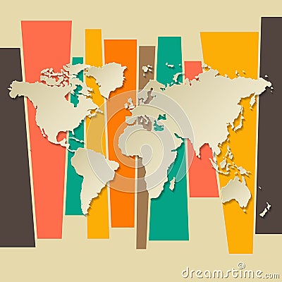 Vector World map paper 3D retro Vector Illustration