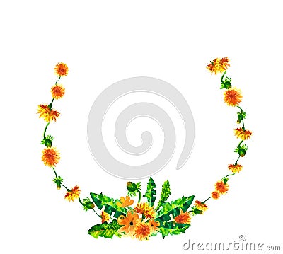 Vector Wreath, circle frame with the watercolor flowers Vector Illustration