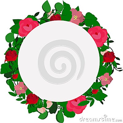 Vector wreath of leaves and pink flowers Vector Illustration