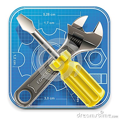 Vector wrench and screwdriver on blueprint XXL Vector Illustration