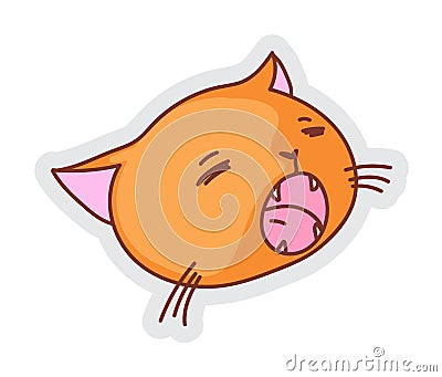 Vector yawning cat head sticker on white background Vector Illustration