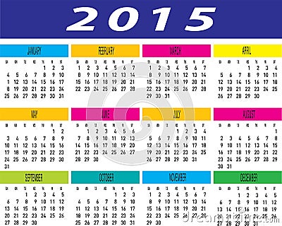 Vector of Year 2015 Colorful Monthly Calendar Template Vector Illustration