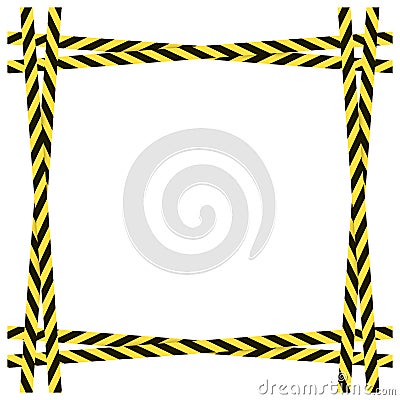 Vector Yellow and Black Dangerous Ribbons Frame Isolated on White Background, Colorful Border. Vector Illustration