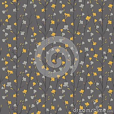 Vector yellow grey flowers trees seamless pattern Stock Photo