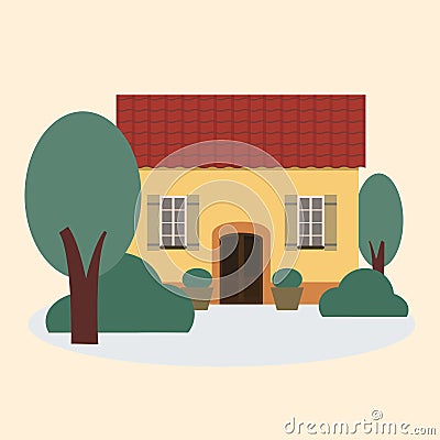 Vector yellow house with a tiled roof Vector Illustration