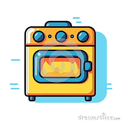 Vector of a yellow oven with blue knobs on a flat background Vector Illustration