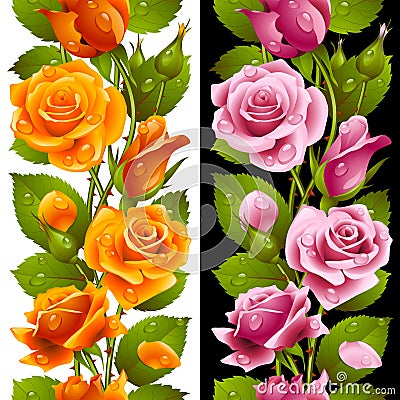 Vector yellow and pink rose vertical seamless patt Vector Illustration