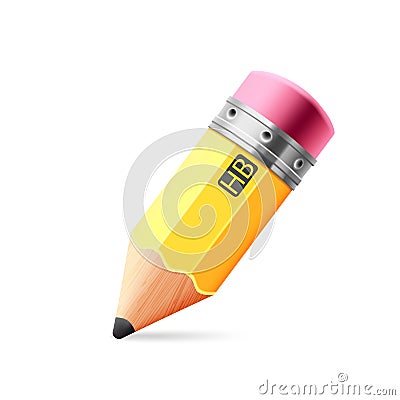 Vector yellow, short pencil with eraser. Vector Illustration