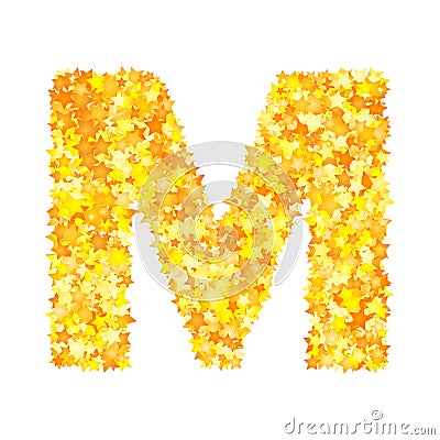 Vector yellow stars font, letter M Vector Illustration