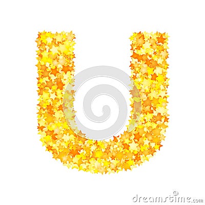 Vector yellow stars font, letter U Vector Illustration