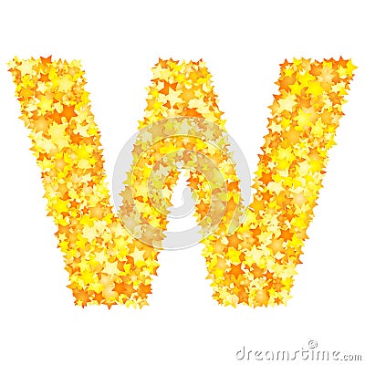 Vector yellow stars font, letter W Vector Illustration