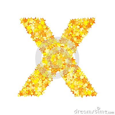 Vector yellow stars font, letter X Vector Illustration