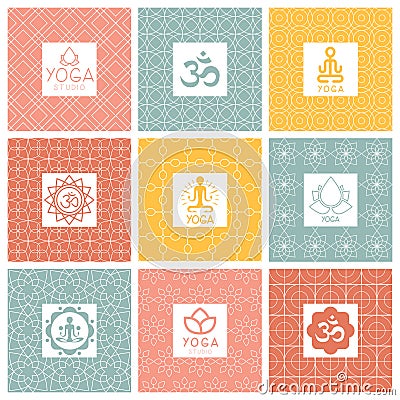 Vector yoga icons and line badges, graphic design Vector Illustration