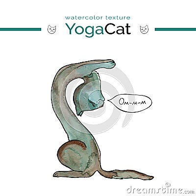 Vector yoga illustration. Funny cat with watercolor texture. Vector Illustration