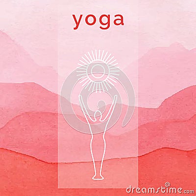 Vector yoga illustration. Poster for yoga class with a nature backdrop. Vector Illustration