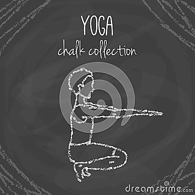 Vector yoga poses. Chalck illustrations on blackboard. International yoga day. Vector Illustration