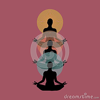 Vector yoga silhouettes with sunbursts Vector Illustration
