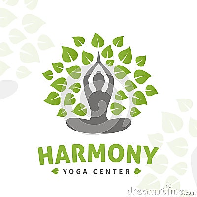 Vector yoga tree logo concept. Harmony insignia design. Wellness center illustration. Vector Illustration