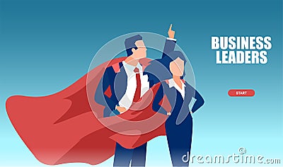 Vector of a young business leaders man and woman wearing red cape Vector Illustration