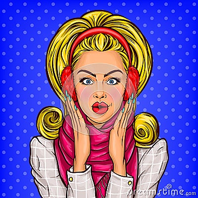 Pop art vector girl surprised by huge discounts Vector Illustration