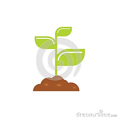 Vector young sprout in a pile of earth - concept of a new - isolated flat illustration. Vector Illustration