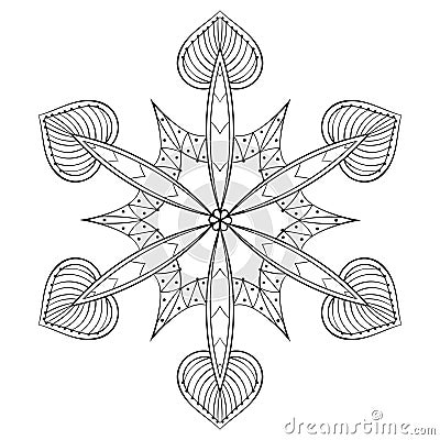 Vector zentangle elegant snow flake, mandala for adult coloring Vector Illustration