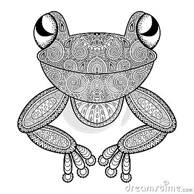 Vector zentangle frog for adult anti stress coloring page. Hand Vector Illustration