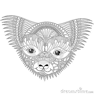 Vector zentangle happy friendly koala face for adult anti stress coloring Vector Illustration
