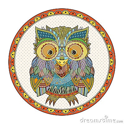 Vector zentangle owl illustration. Ornate patterned bird. Vector Illustration