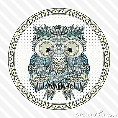 Vector zentangle owl illustration. Ornate patterned bird. Vector Illustration
