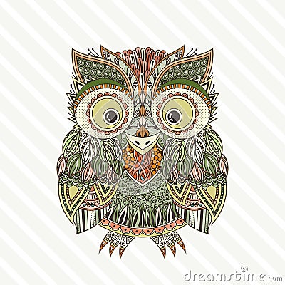 Vector zentangle owl illustration. Ornate patterned bird. Vector Illustration