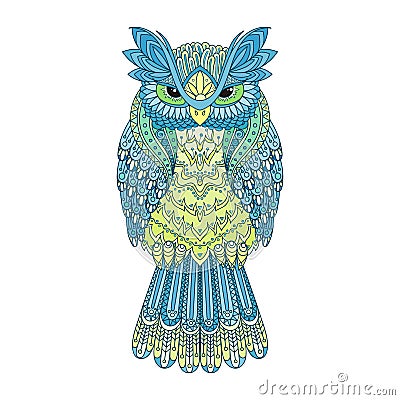 Vector zentangle owl illustration. Ornate patterned bird. Picture for coloring. Vector Illustration