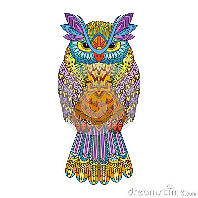 Vector zentangle owl illustration. Ornate patterned bird. Picture for coloring. Vector Illustration