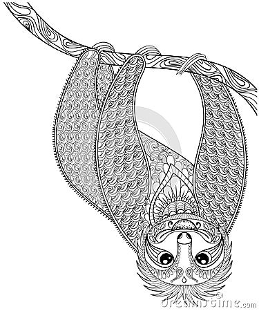 Vector zentangle Sloth print for adult coloring page. Hand drawn Vector Illustration