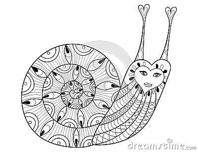 Vector zentangle Snail for adult coloring pages, art therapy Vector Illustration