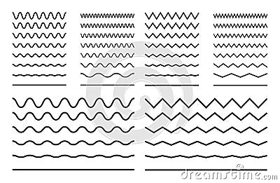 Vector zigzag lines and waves, wavy pattern. Squiggle zig zag frame with wiggle. Curvy undulate parallel borders. Curve sinuous Vector Illustration