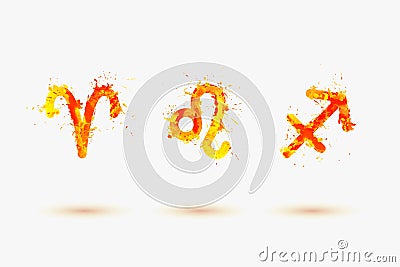 Vector zodiac. Fire element. Aries, Leo, Sagittarius. Vector Illustration